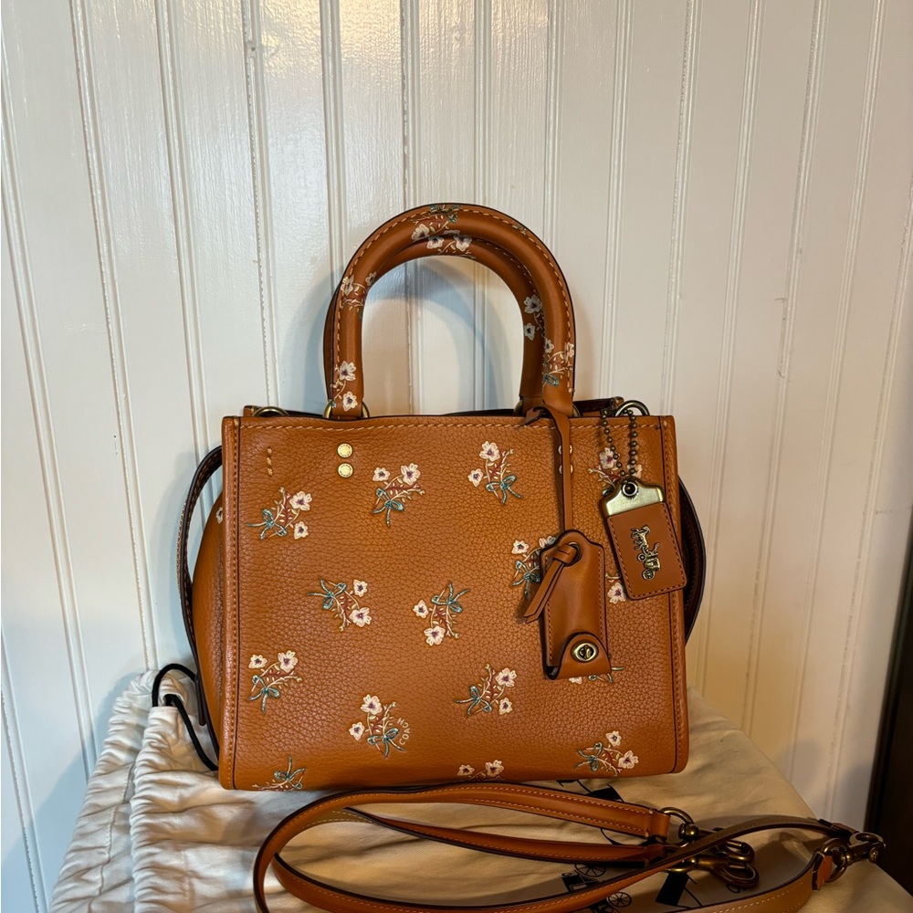 Coach Rogue 25 Shoulder Bag In Orange Floral Bow Print